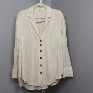 Free People Double Gauze Button Down Shirt XS – Relaxed Cream Boho Top